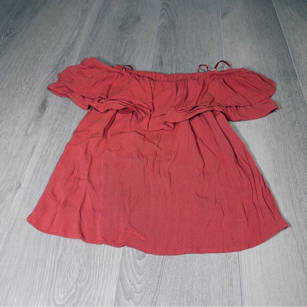 One Clothing Off Shoulder Ruffle Top Salmon Pink Boho Blouse Medium - Picture 2 of 10